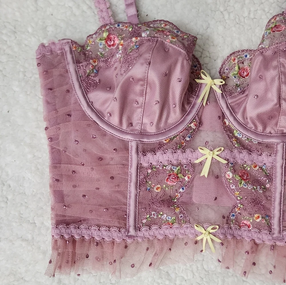 New!For Love And Lemons Daphne‎ Embroidered Bustier Pale Pink - Picture 9 of 14